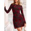 imagePRETTYGARDEN Womens 2025 Fall Fashion Floral Long Sleeve Mini Dress Mesh Bodycon Short Party Date Night Going Out DressesFloral Black Red