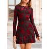 imagePRETTYGARDEN Womens 2025 Fall Fashion Floral Long Sleeve Mini Dress Mesh Bodycon Short Party Date Night Going Out DressesFloral Black Red