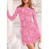 imagePRETTYGARDEN Womens 2025 Fall Fashion Floral Long Sleeve Mini Dress Mesh Bodycon Short Party Date Night Going Out DressesPink