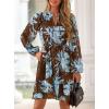 imagePRETTYGARDEN Womens Fall Boho Dresses 2025 Floral Long Sleeve V Neck Mini Flowy Wedding Guest Dress Trendy Vacation OutfitsFloral Brown Blue