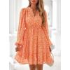 imagePRETTYGARDEN Womens Fall Boho Dresses 2025 Floral Long Sleeve V Neck Mini Flowy Wedding Guest Dress Trendy Vacation OutfitsFloral Orange Red