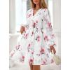 imagePRETTYGARDEN Womens Fall Boho Dresses 2025 Floral Long Sleeve V Neck Mini Flowy Wedding Guest Dress Trendy Vacation OutfitsFloral White Red
