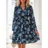 imagePRETTYGARDEN Womens Fall Boho Dresses 2025 Floral Long Sleeve V Neck Mini Flowy Wedding Guest Dress Trendy Vacation OutfitsNavy Blue