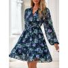 imagePRETTYGARDEN Womens Fall Boho Dresses 2025 Floral Long Sleeve V Neck Mini Flowy Wedding Guest Dress Trendy Vacation OutfitsNavy Blue