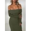 imagePRETTYGARDEN Womens Fall Off The Shoulder Maxi Dress Spring Long Sleeve Ruched Fitted Bodycon Club Dresses with SlitArmy Green