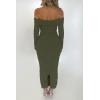 imagePRETTYGARDEN Womens Fall Off The Shoulder Maxi Dress Spring Long Sleeve Ruched Fitted Bodycon Club Dresses with SlitArmy Green