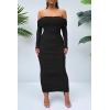 imagePRETTYGARDEN Womens Fall Off The Shoulder Maxi Dress Spring Long Sleeve Ruched Fitted Bodycon Club Dresses with SlitBlack