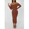 imagePRETTYGARDEN Womens Fall Off The Shoulder Maxi Dress Spring Long Sleeve Ruched Fitted Bodycon Club Dresses with SlitCaramel