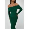 imagePRETTYGARDEN Womens Fall Off The Shoulder Maxi Dress Spring Long Sleeve Ruched Fitted Bodycon Club Dresses with SlitGreen