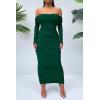 imagePRETTYGARDEN Womens Fall Off The Shoulder Maxi Dress Spring Long Sleeve Ruched Fitted Bodycon Club Dresses with SlitGreen