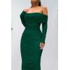 imagePRETTYGARDEN Womens Fall Off The Shoulder Maxi Dress Spring Long Sleeve Ruched Fitted Bodycon Club Dresses with SlitGreen