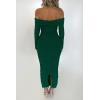 imagePRETTYGARDEN Womens Fall Off The Shoulder Maxi Dress Spring Long Sleeve Ruched Fitted Bodycon Club Dresses with SlitGreen