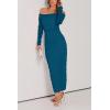 imagePRETTYGARDEN Womens Fall Off The Shoulder Maxi Dress Spring Long Sleeve Ruched Fitted Bodycon Club Dresses with SlitLake Blue