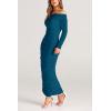 imagePRETTYGARDEN Womens Fall Off The Shoulder Maxi Dress Spring Long Sleeve Ruched Fitted Bodycon Club Dresses with SlitLake Blue