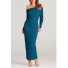 imagePRETTYGARDEN Womens Fall Off The Shoulder Maxi Dress Spring Long Sleeve Ruched Fitted Bodycon Club Dresses with SlitLake Blue