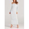 imagePRETTYGARDEN Womens Fall Off The Shoulder Maxi Dress Spring Long Sleeve Ruched Fitted Bodycon Club Dresses with SlitWhite