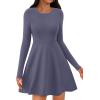 imagePRETTYGARDEN Womens Long Sleeve Cocktail Mini Dress 2025 Fall Crew Neck A Line Homecoming Party Short Dresses Elegant ClassyGrey Blue