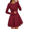 imagePRETTYGARDEN Womens Long Sleeve Cocktail Mini Dress 2025 Fall Crew Neck A Line Homecoming Party Short Dresses Elegant ClassyWine Red