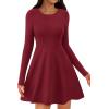 imagePRETTYGARDEN Womens Long Sleeve Cocktail Mini Dress 2025 Fall Crew Neck A Line Homecoming Party Short Dresses Elegant ClassyWine Red