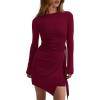 imagePRETTYGARDEN Women Fall 2025 Mini Bodycon Dresses Long Sleeve Tie Waist Ruched Fitted Party Club Night Out Trendy Short DressBurgundy