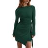 imagePRETTYGARDEN Women Fall 2025 Mini Bodycon Dresses Long Sleeve Tie Waist Ruched Fitted Party Club Night Out Trendy Short DressDark Green