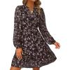 imagePRETTYGARDEN Womens Fall Boho Dresses 2025 Floral Long Sleeve V Neck Mini Flowy Wedding Guest Dress Trendy Vacation OutfitsFloral Coffee