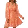 imagePRETTYGARDEN Womens Fall Boho Dresses 2025 Floral Long Sleeve V Neck Mini Flowy Wedding Guest Dress Trendy Vacation OutfitsFloral Orange Red