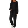 imagePRETTYGARDEN Womens Two Piece Lounge Sets 2025 Fall Airport Outfits Long Sleeve Pullover Tops Sweatpants Matching ClothingBlack