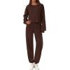 imagePRETTYGARDEN Womens Two Piece Lounge Sets 2025 Fall Airport Outfits Long Sleeve Pullover Tops Sweatpants Matching ClothingBrown