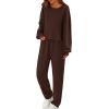imagePRETTYGARDEN Womens Two Piece Lounge Sets 2025 Fall Airport Outfits Long Sleeve Pullover Tops Sweatpants Matching ClothingBrown