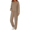 imagePRETTYGARDEN Womens Two Piece Lounge Sets 2025 Fall Airport Outfits Long Sleeve Pullover Tops Sweatpants Matching ClothingKhaki