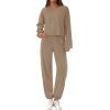 imagePRETTYGARDEN Womens Two Piece Lounge Sets 2025 Fall Airport Outfits Long Sleeve Pullover Tops Sweatpants Matching ClothingKhaki