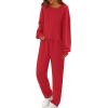 imagePRETTYGARDEN Womens Two Piece Lounge Sets 2025 Fall Airport Outfits Long Sleeve Pullover Tops Sweatpants Matching ClothingRed