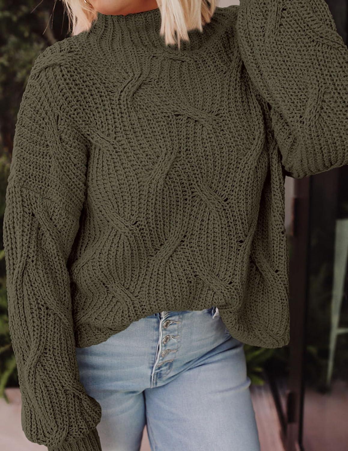 imagePRETTYGARDEN Womens Fall Oversized Pullover Sweaters Casual Crewneck Long Sleeve Chunky Cable Knit Tops Winter ClothingArmy Green