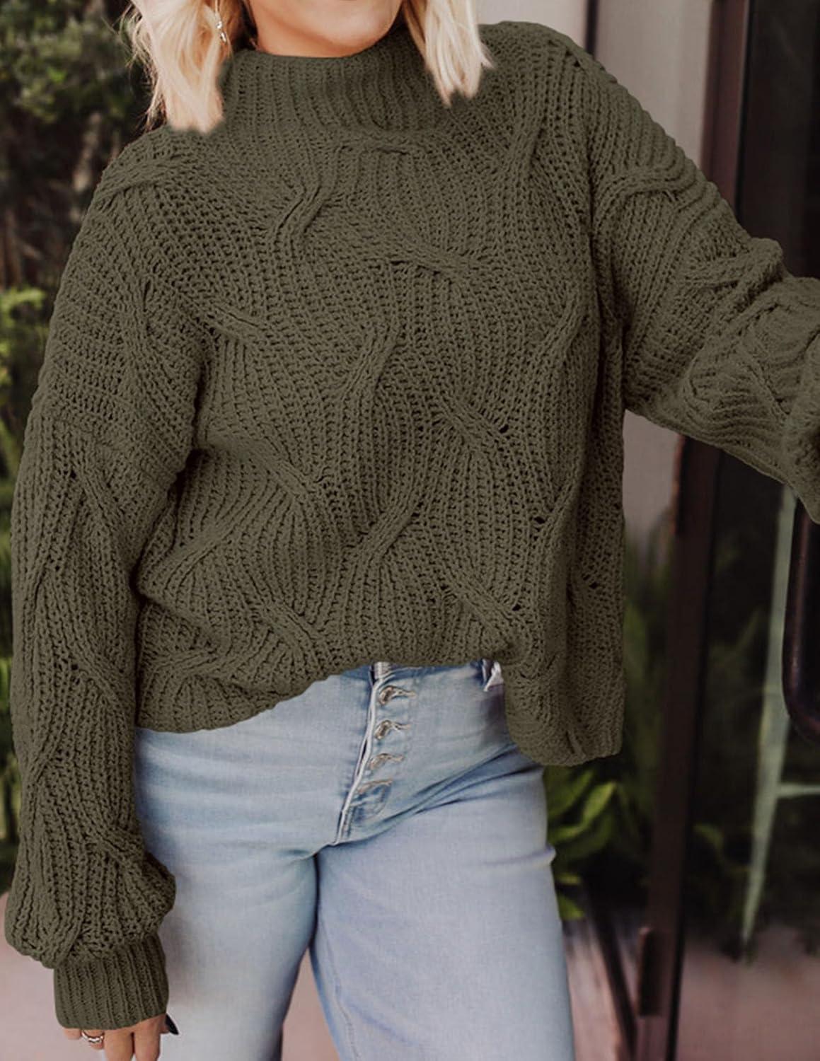 imagePRETTYGARDEN Womens Fall Oversized Pullover Sweaters Casual Crewneck Long Sleeve Chunky Cable Knit Tops Winter ClothingArmy Green