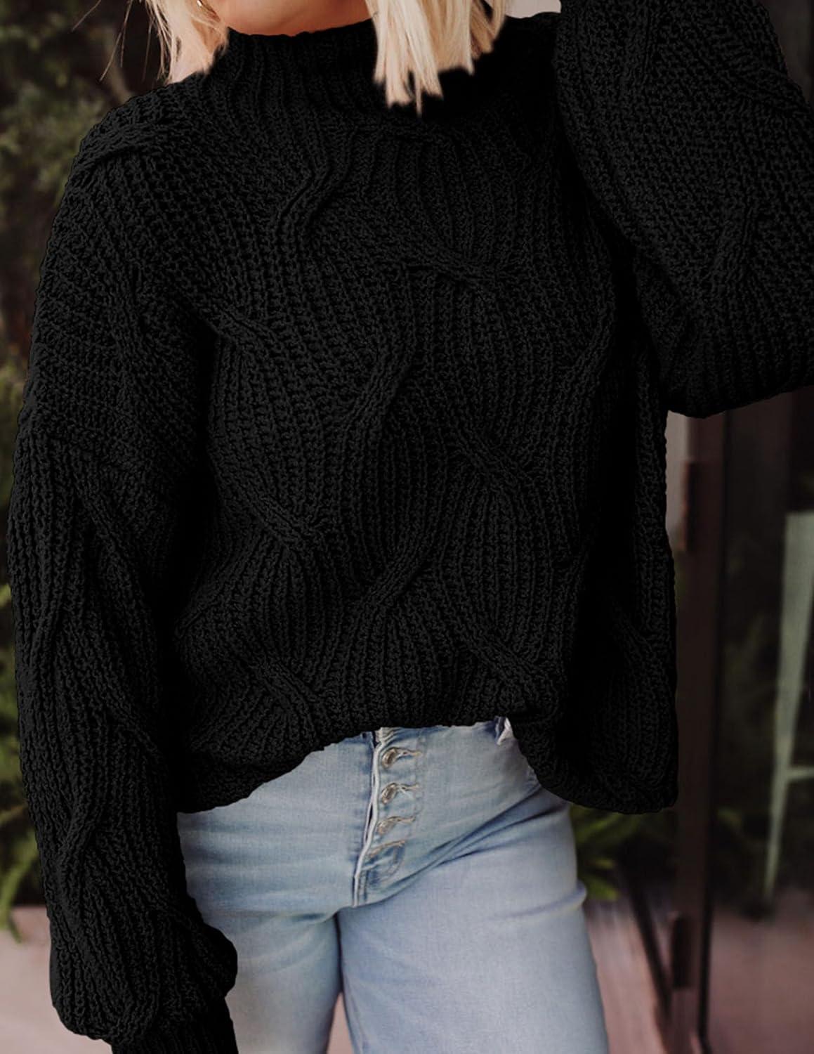 imagePRETTYGARDEN Womens Fall Oversized Pullover Sweaters Casual Crewneck Long Sleeve Chunky Cable Knit Tops Winter ClothingBlack