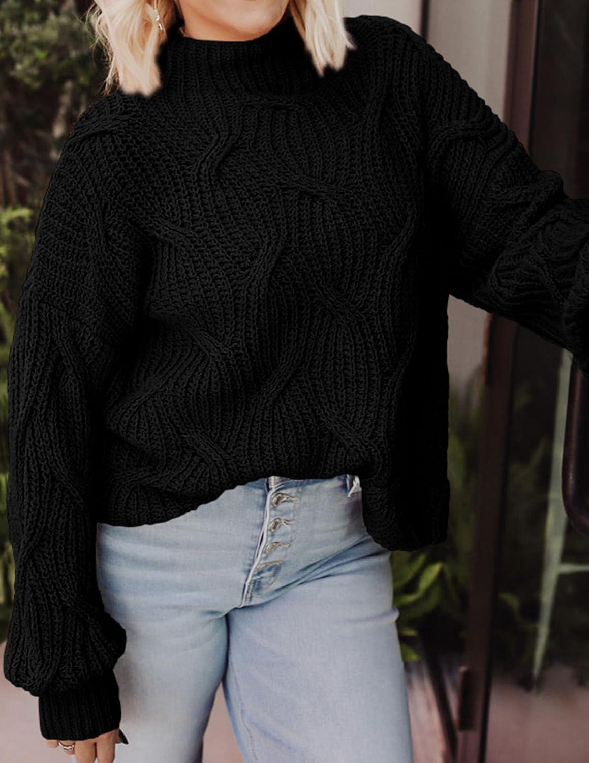 imagePRETTYGARDEN Womens Fall Oversized Pullover Sweaters Casual Crewneck Long Sleeve Chunky Cable Knit Tops Winter ClothingBlack