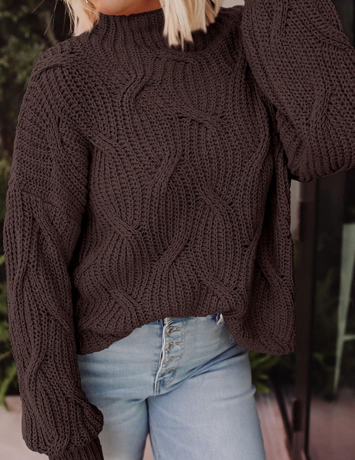 imagePRETTYGARDEN Womens Fall Oversized Pullover Sweaters Casual Crewneck Long Sleeve Chunky Cable Knit Tops Winter ClothingCoffee