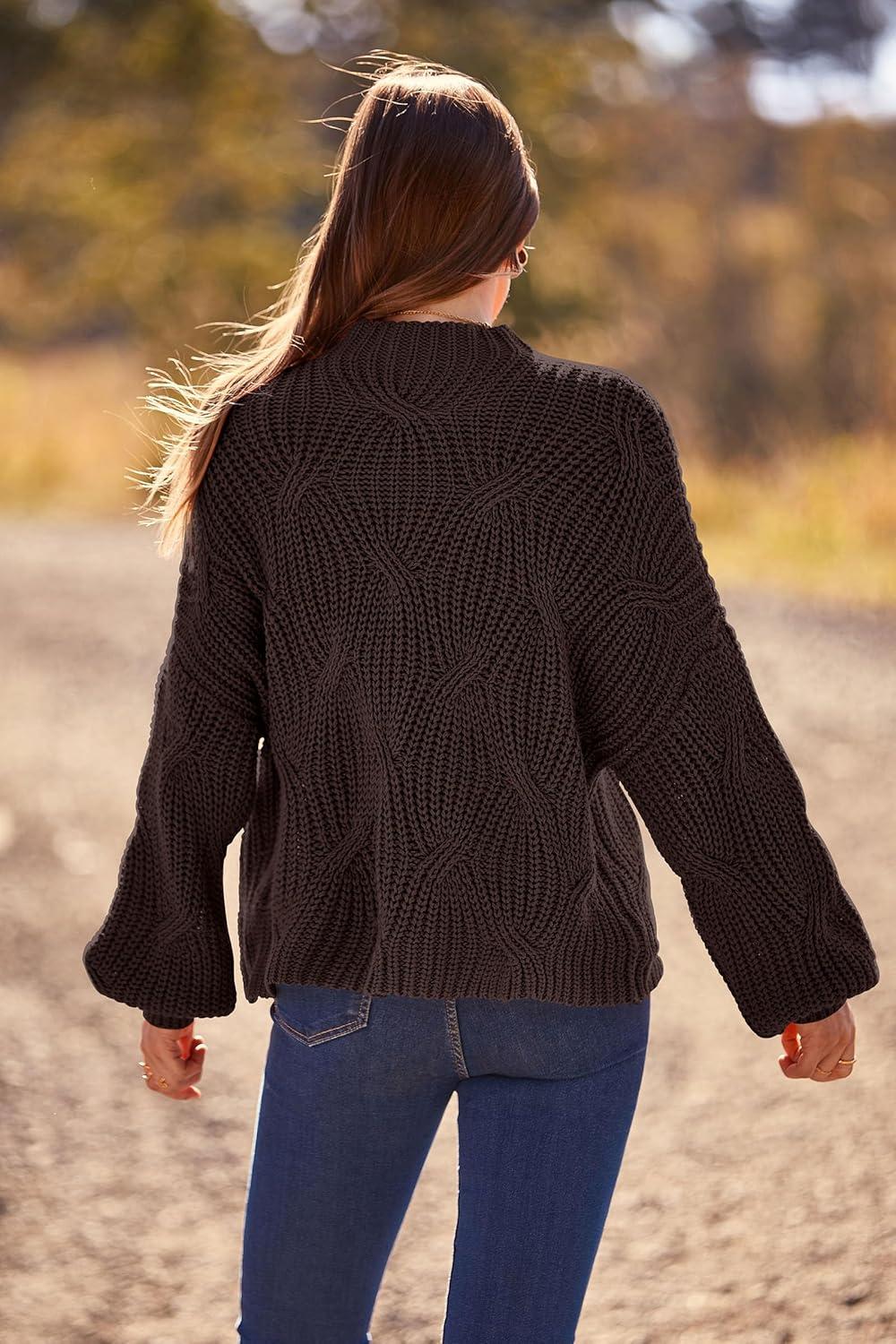 imagePRETTYGARDEN Womens Fall Oversized Pullover Sweaters Casual Crewneck Long Sleeve Chunky Cable Knit Tops Winter ClothingCoffee