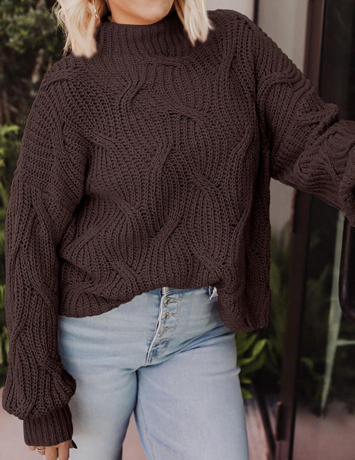 imagePRETTYGARDEN Womens Fall Oversized Pullover Sweaters Casual Crewneck Long Sleeve Chunky Cable Knit Tops Winter ClothingCoffee