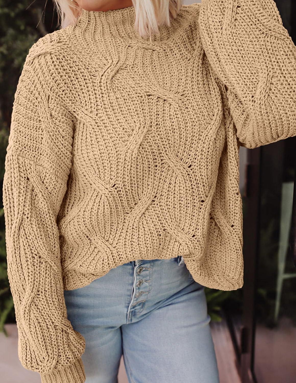imagePRETTYGARDEN Womens Fall Oversized Pullover Sweaters Casual Crewneck Long Sleeve Chunky Cable Knit Tops Winter ClothingDark Apricot