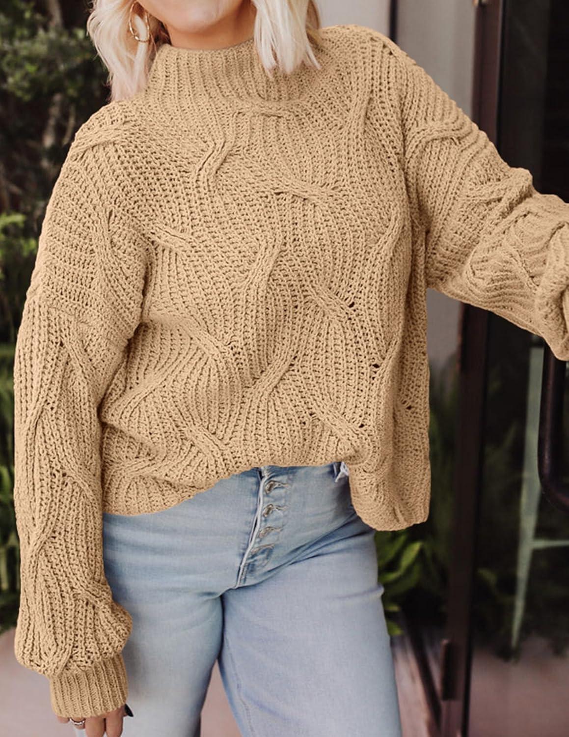 imagePRETTYGARDEN Womens Fall Oversized Pullover Sweaters Casual Crewneck Long Sleeve Chunky Cable Knit Tops Winter ClothingDark Apricot