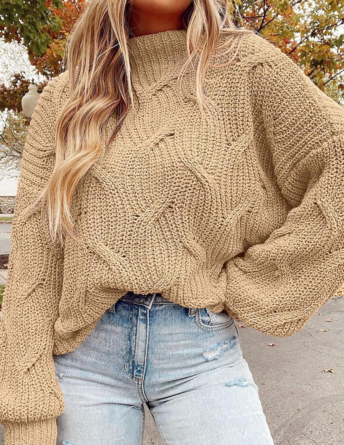imagePRETTYGARDEN Womens Fall Oversized Pullover Sweaters Casual Crewneck Long Sleeve Chunky Cable Knit Tops Winter ClothingDark Apricot