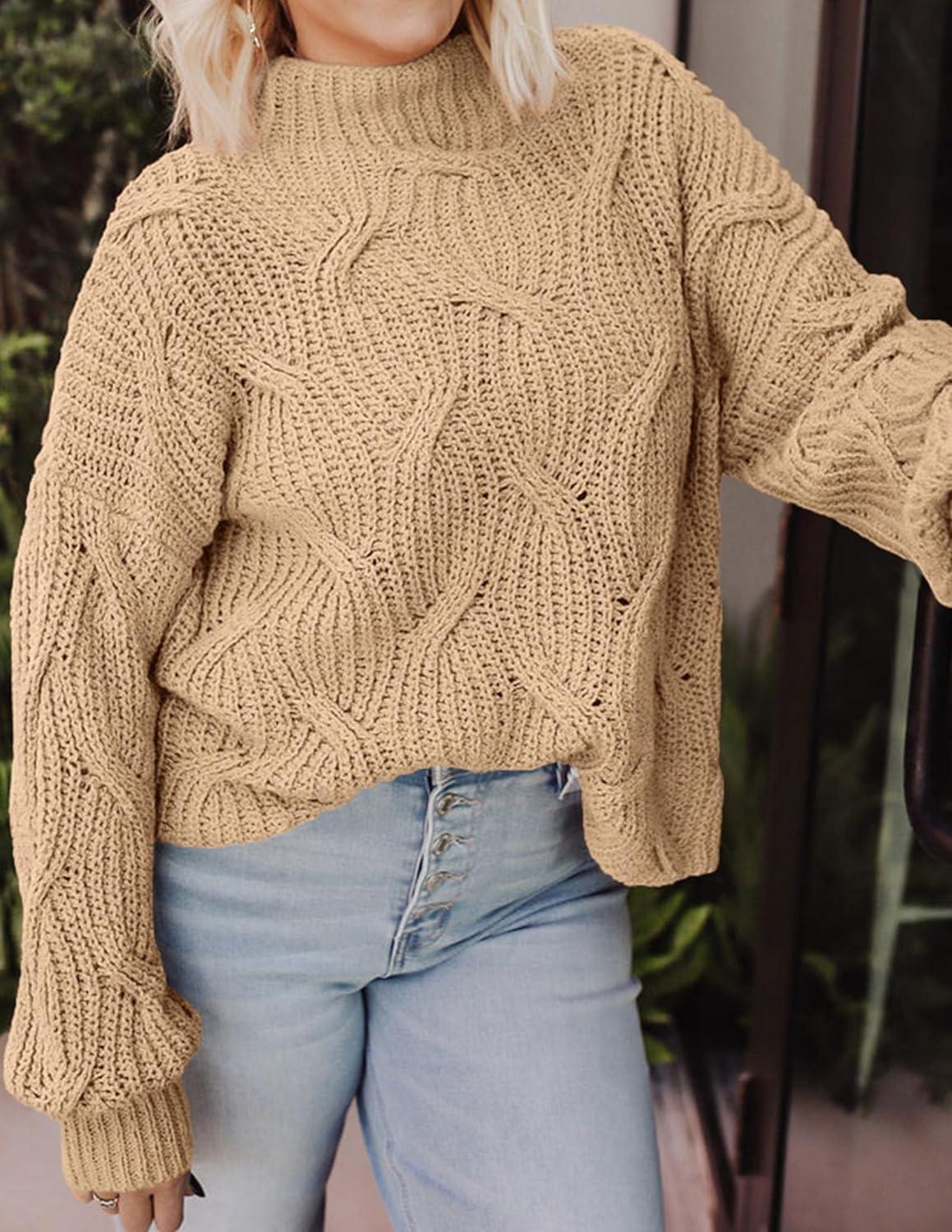 imagePRETTYGARDEN Womens Fall Oversized Pullover Sweaters Casual Crewneck Long Sleeve Chunky Cable Knit Tops Winter ClothingDark Apricot