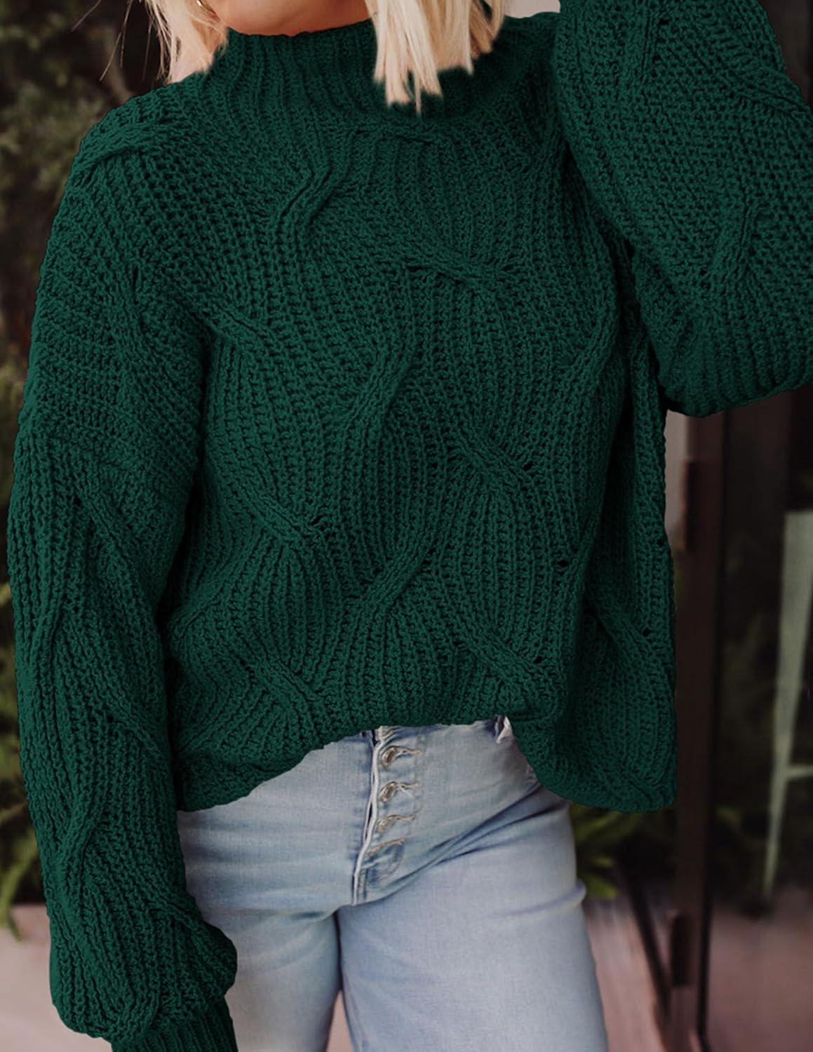 imagePRETTYGARDEN Womens Fall Oversized Pullover Sweaters Casual Crewneck Long Sleeve Chunky Cable Knit Tops Winter ClothingDark Green