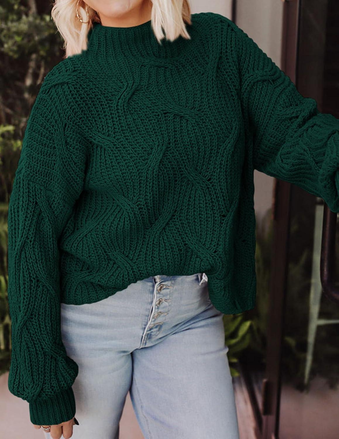 imagePRETTYGARDEN Womens Fall Oversized Pullover Sweaters Casual Crewneck Long Sleeve Chunky Cable Knit Tops Winter ClothingDark Green