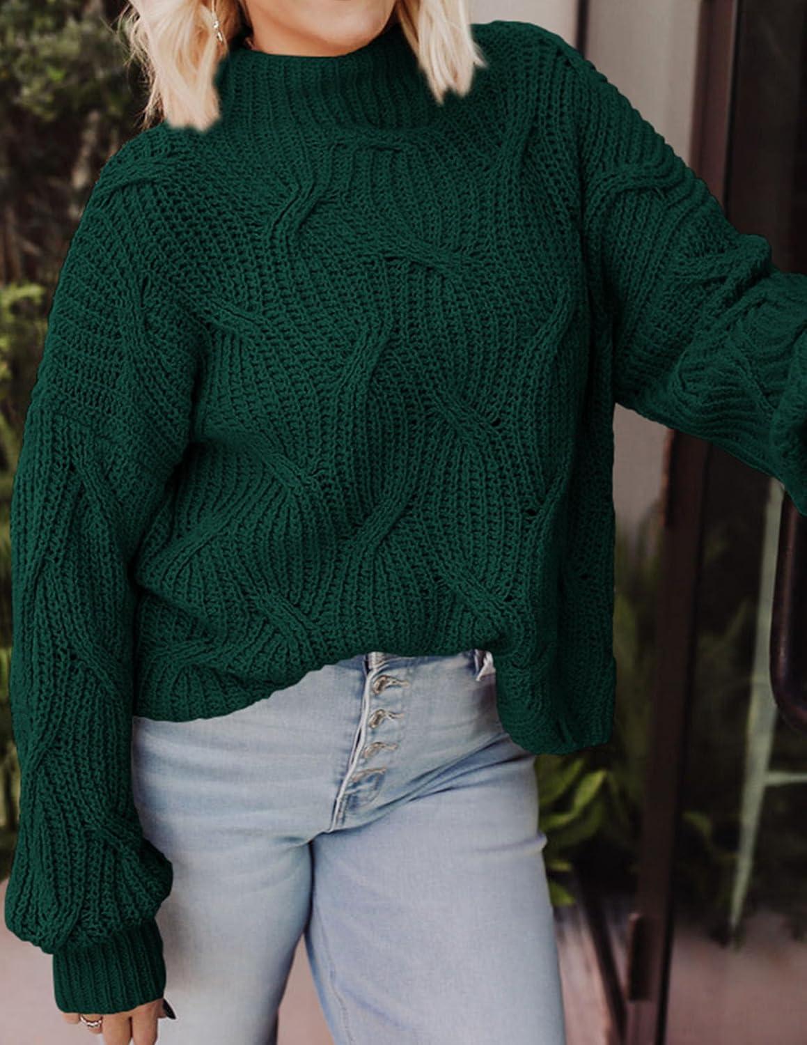 imagePRETTYGARDEN Womens Fall Oversized Pullover Sweaters Casual Crewneck Long Sleeve Chunky Cable Knit Tops Winter ClothingDark Green