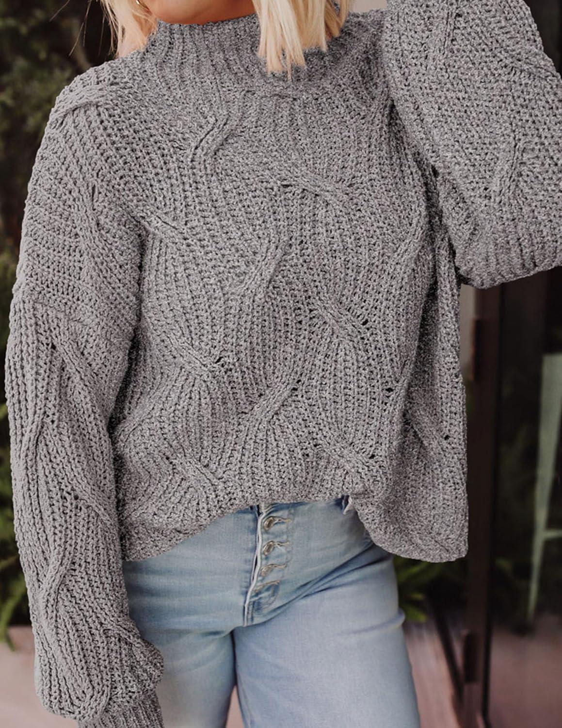 imagePRETTYGARDEN Womens Fall Oversized Pullover Sweaters Casual Crewneck Long Sleeve Chunky Cable Knit Tops Winter ClothingGrey