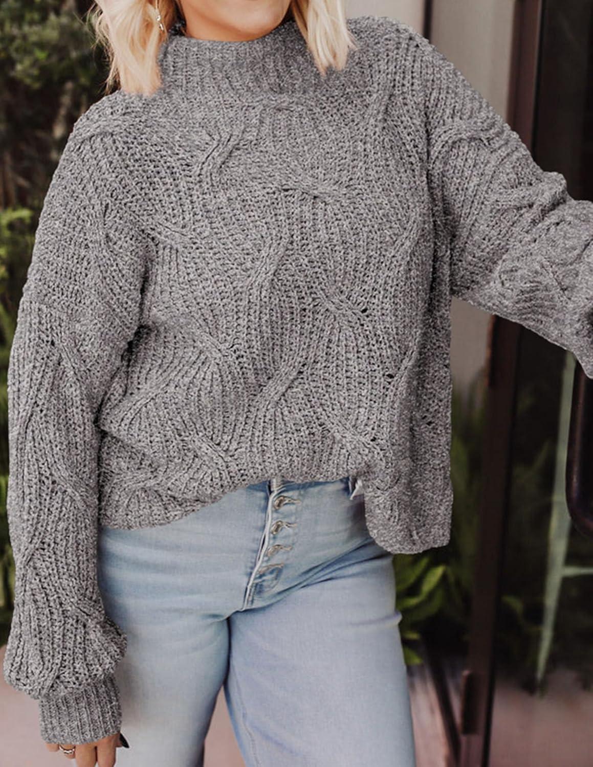 imagePRETTYGARDEN Womens Fall Oversized Pullover Sweaters Casual Crewneck Long Sleeve Chunky Cable Knit Tops Winter ClothingGrey