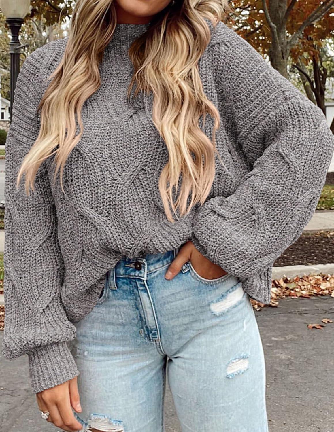 imagePRETTYGARDEN Womens Fall Oversized Pullover Sweaters Casual Crewneck Long Sleeve Chunky Cable Knit Tops Winter ClothingGrey